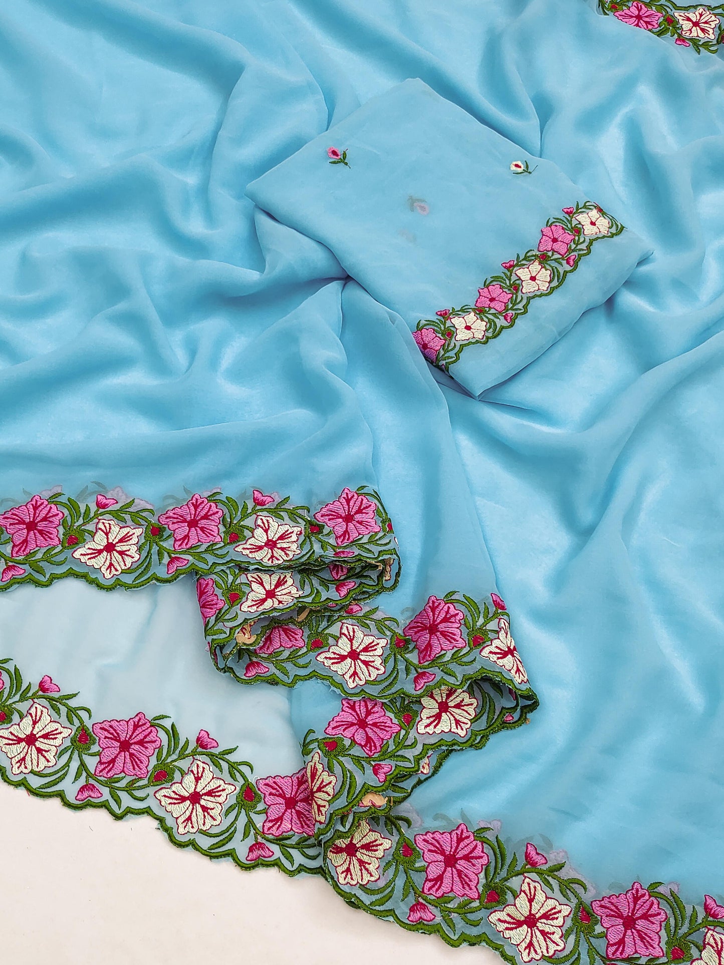 New Pastel Range Soft Faux Georgette Saree With Multi Thread Embroidery Work