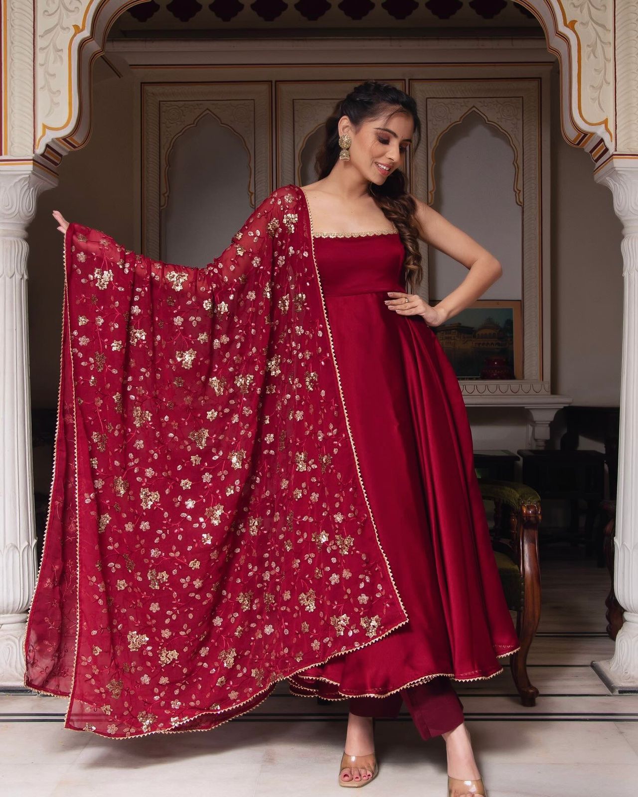 Designer Party & Wedding Wear Heavy Faux Georgette With Embroidery Sequence Work With Gown Pant & Dupatta Set