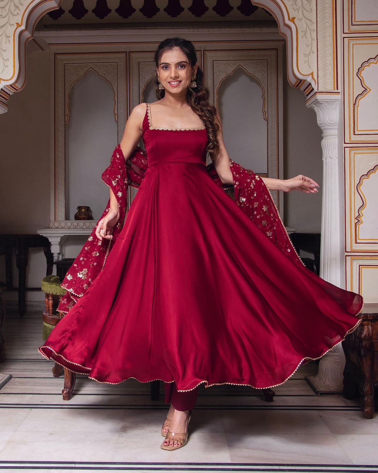 Designer Party & Wedding Wear Heavy Faux Georgette With Embroidery Sequence Work With Gown Pant & Dupatta Set