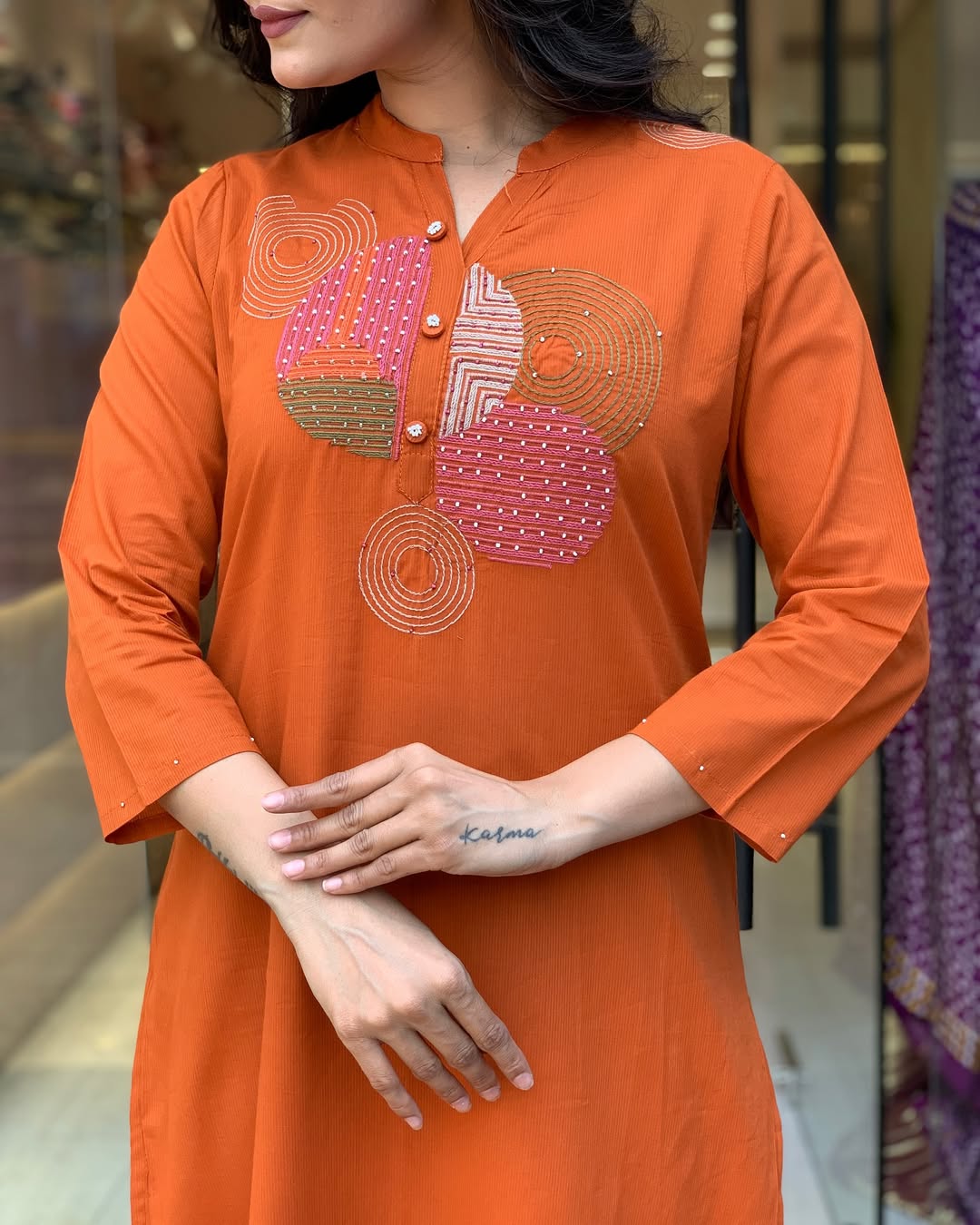 Elegant Mal Cotton Vibrant Front Pleated Kurti Pant With Dupatta Set