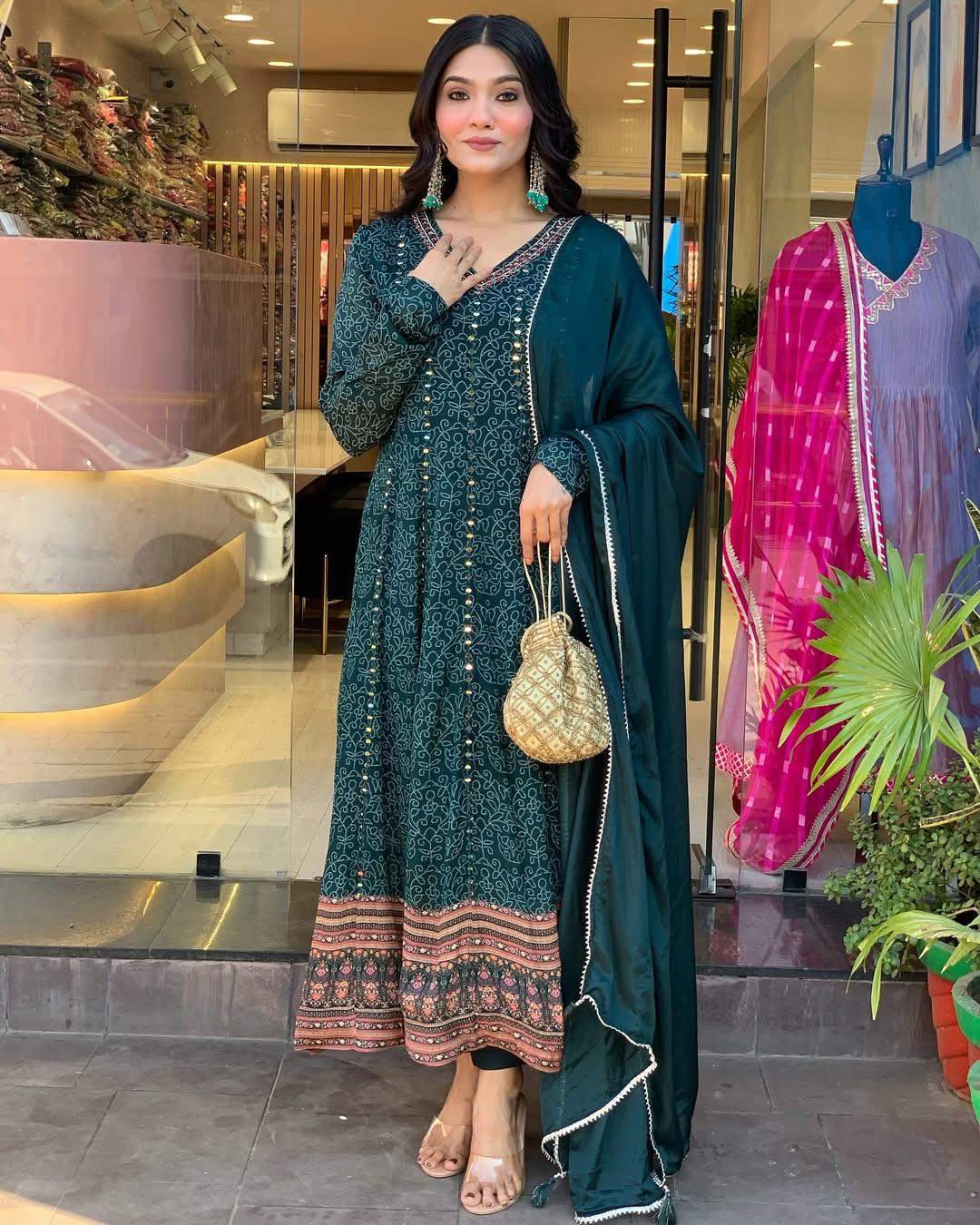 Designer Print Muslin Cotton Detailed Embroidery Kurti With Dupatta Set
