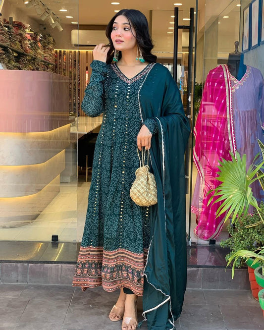 Designer Print Muslin Cotton Detailed Embroidery Kurti With Dupatta Set