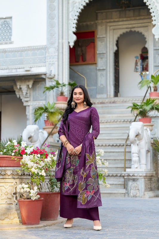 Stunning Roman Silk Floral Print & Handwork Salwar Suit Set