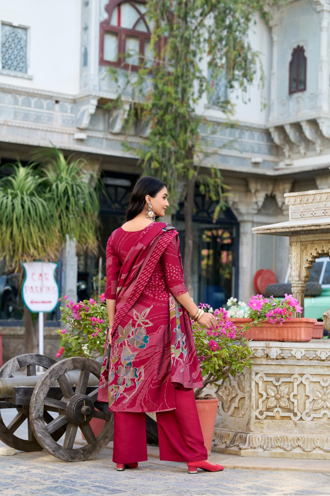 Stunning Roman Silk Floral Print & Handwork Salwar Suit Set