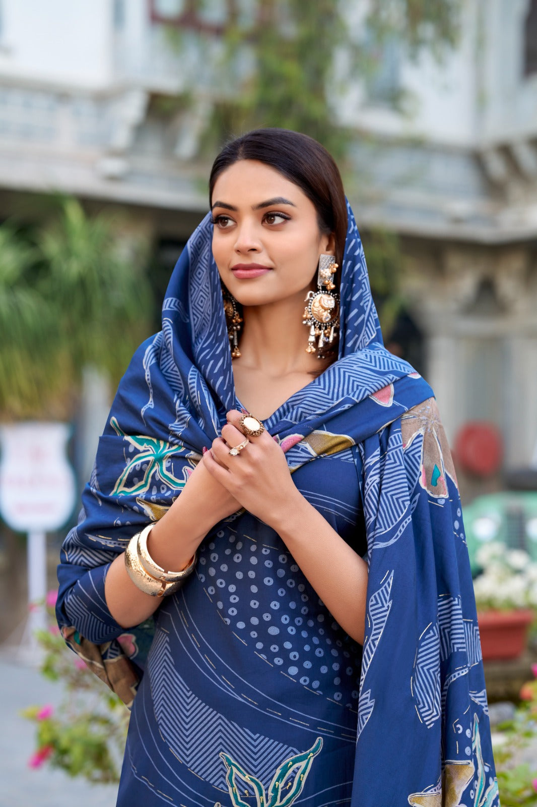 Stunning Roman Silk Floral Print & Handwork Salwar Suit Set