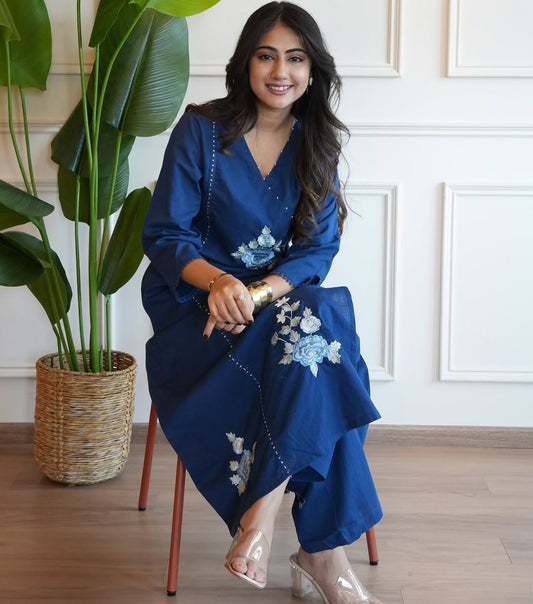 Pure South Cotton Creamy Pearl Line Blue Berry Set