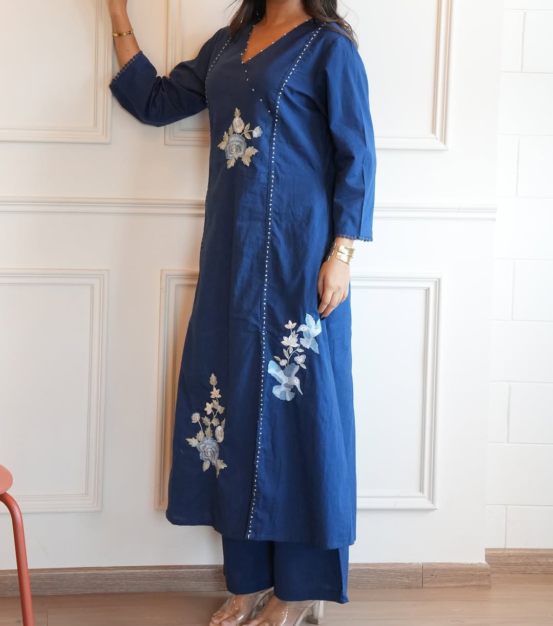 Pure South Cotton Creamy Pearl Line Blue Berry Set