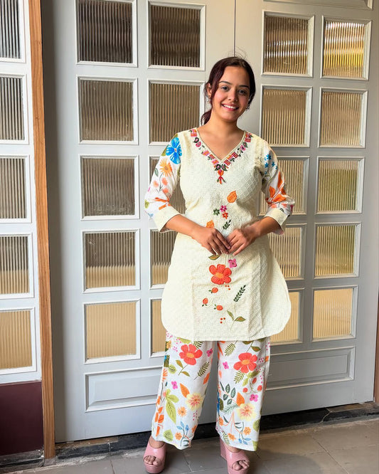 Designer Heavy Pure Cotton Print Shifali Embroidery Work On Top With Bottom