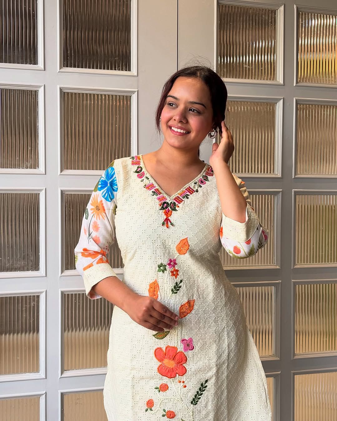 Designer Heavy Pure Cotton Print Shifali Embroidery Work On Top With Bottom