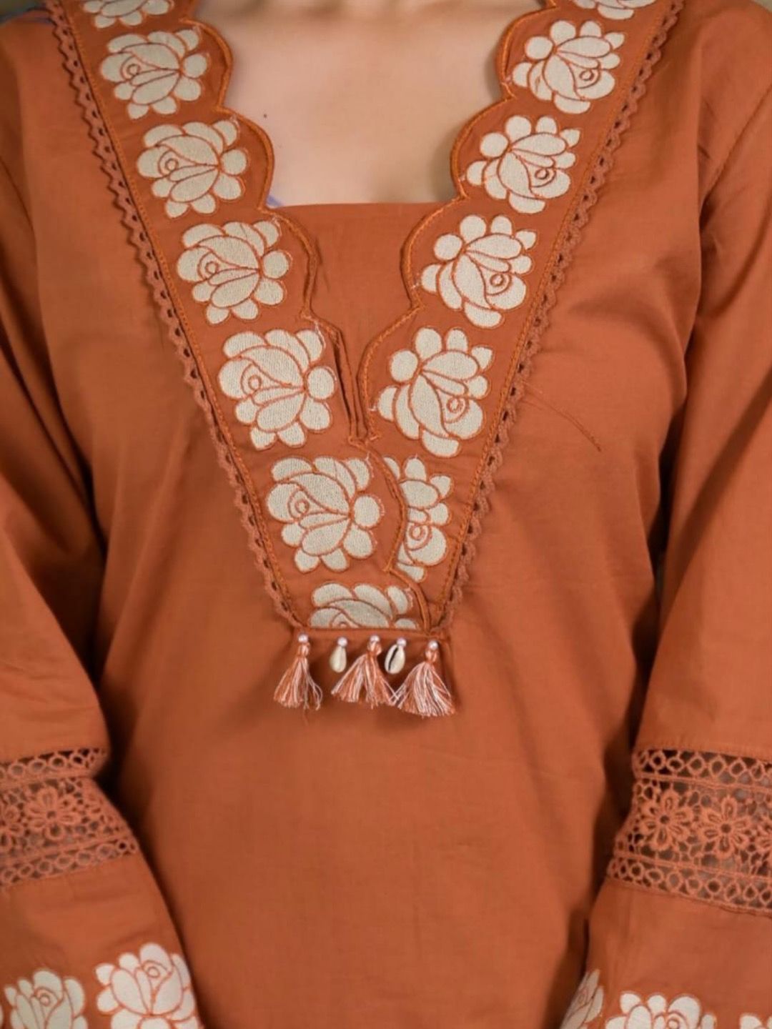 Premium Designer Soft Rayon Slub Embroidery & Lace Work Kurti Pant With Dupatta Set