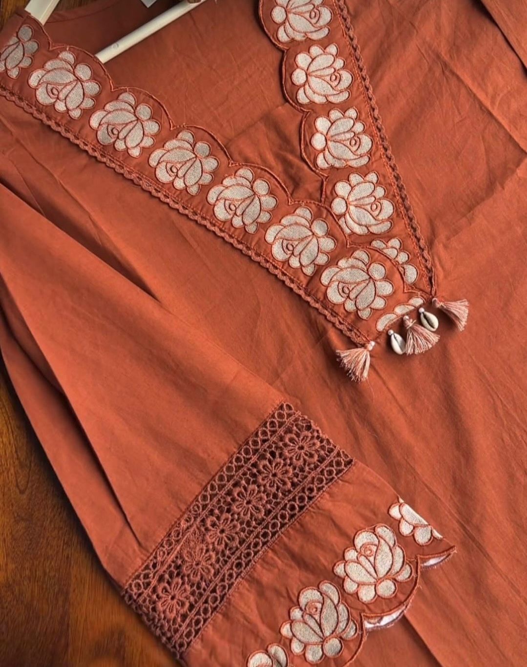 Premium Designer Soft Rayon Slub Embroidery & Lace Work Kurti Pant With Dupatta Set