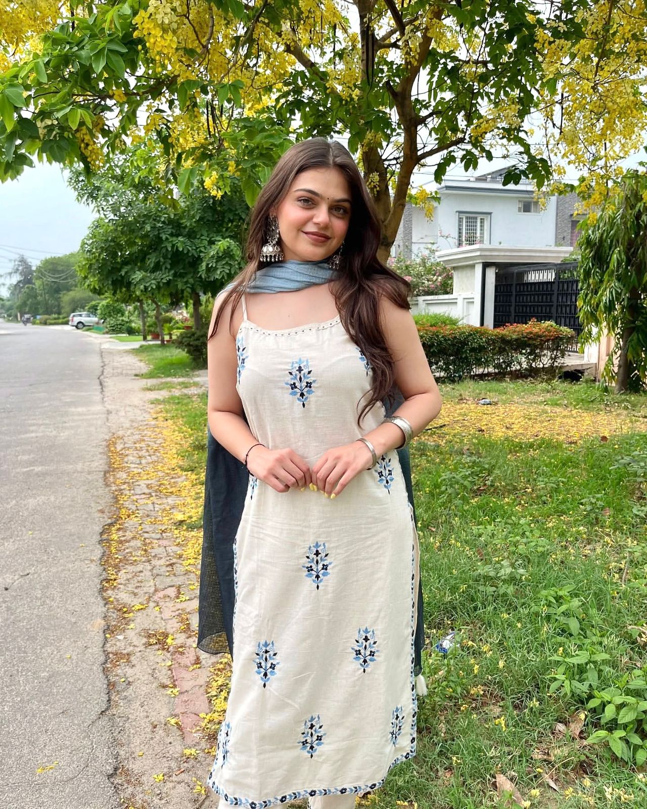 Pure Kora Khadi Cotton Spaghetti Top & Pant With Dupatta