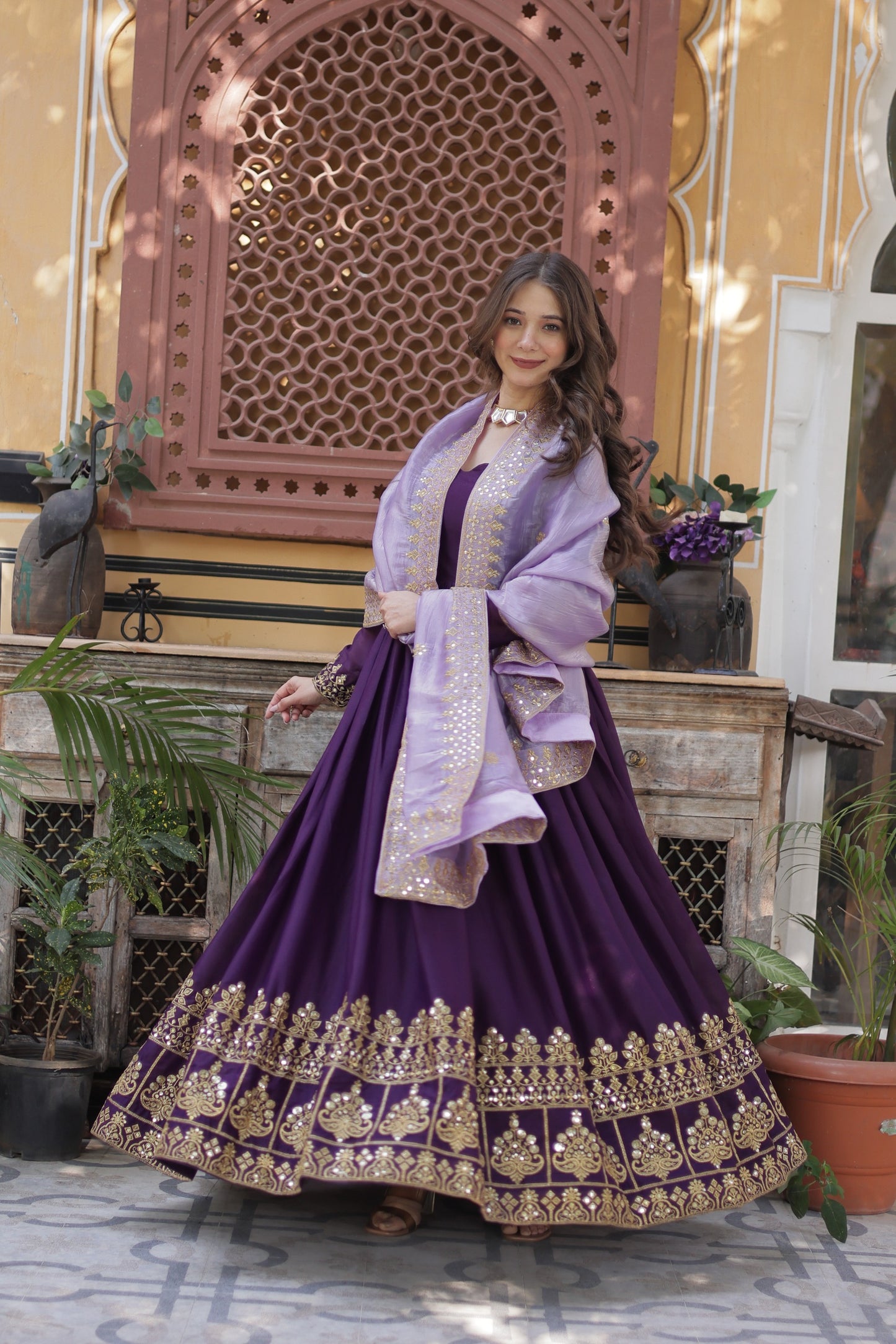 Premium New Designer Wear Star Georgette Embroidery Zari Sequins Work Gown & Dupatta Set