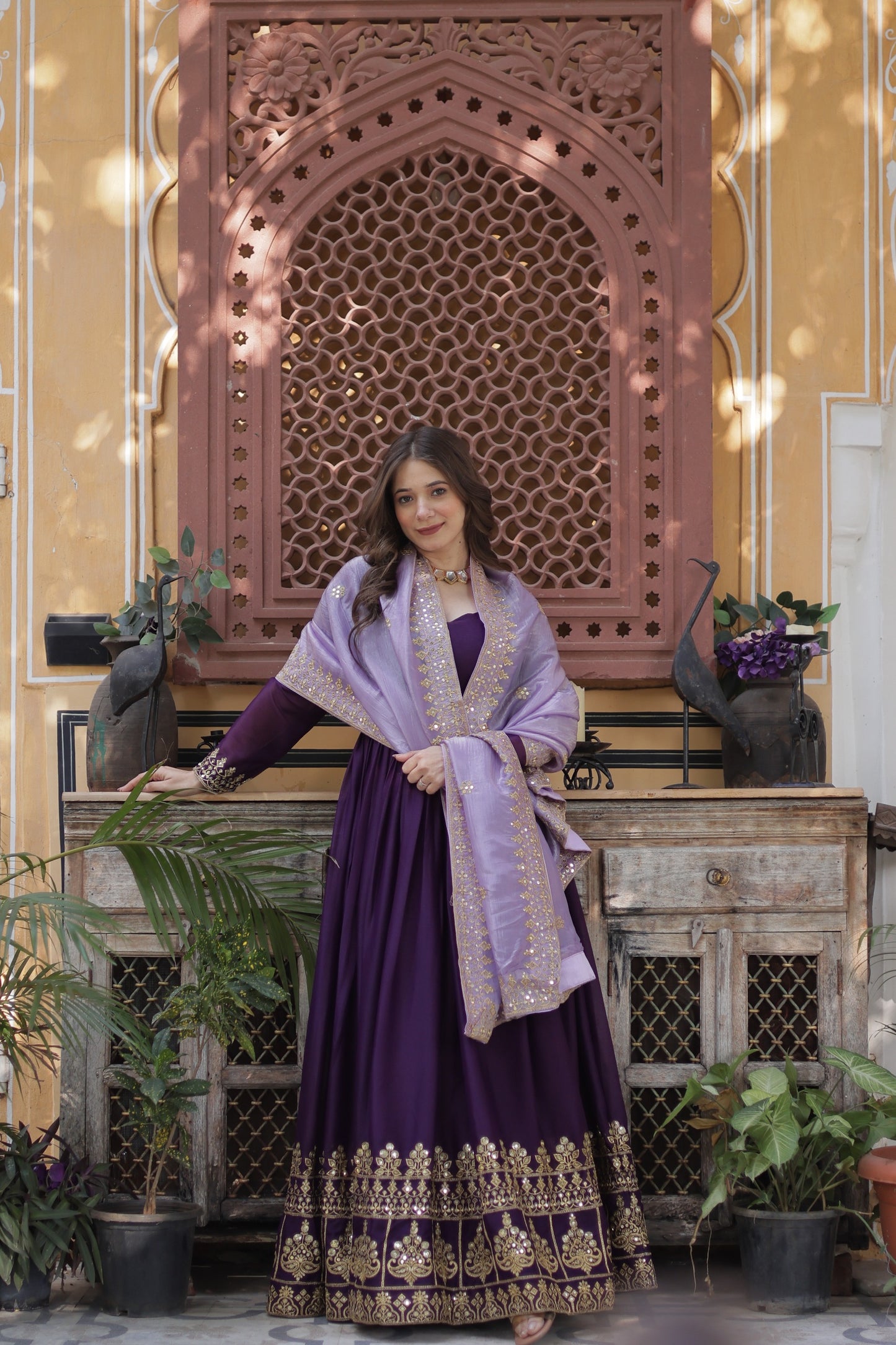 Premium New Designer Wear Star Georgette Embroidery Zari Sequins Work Gown & Dupatta Set