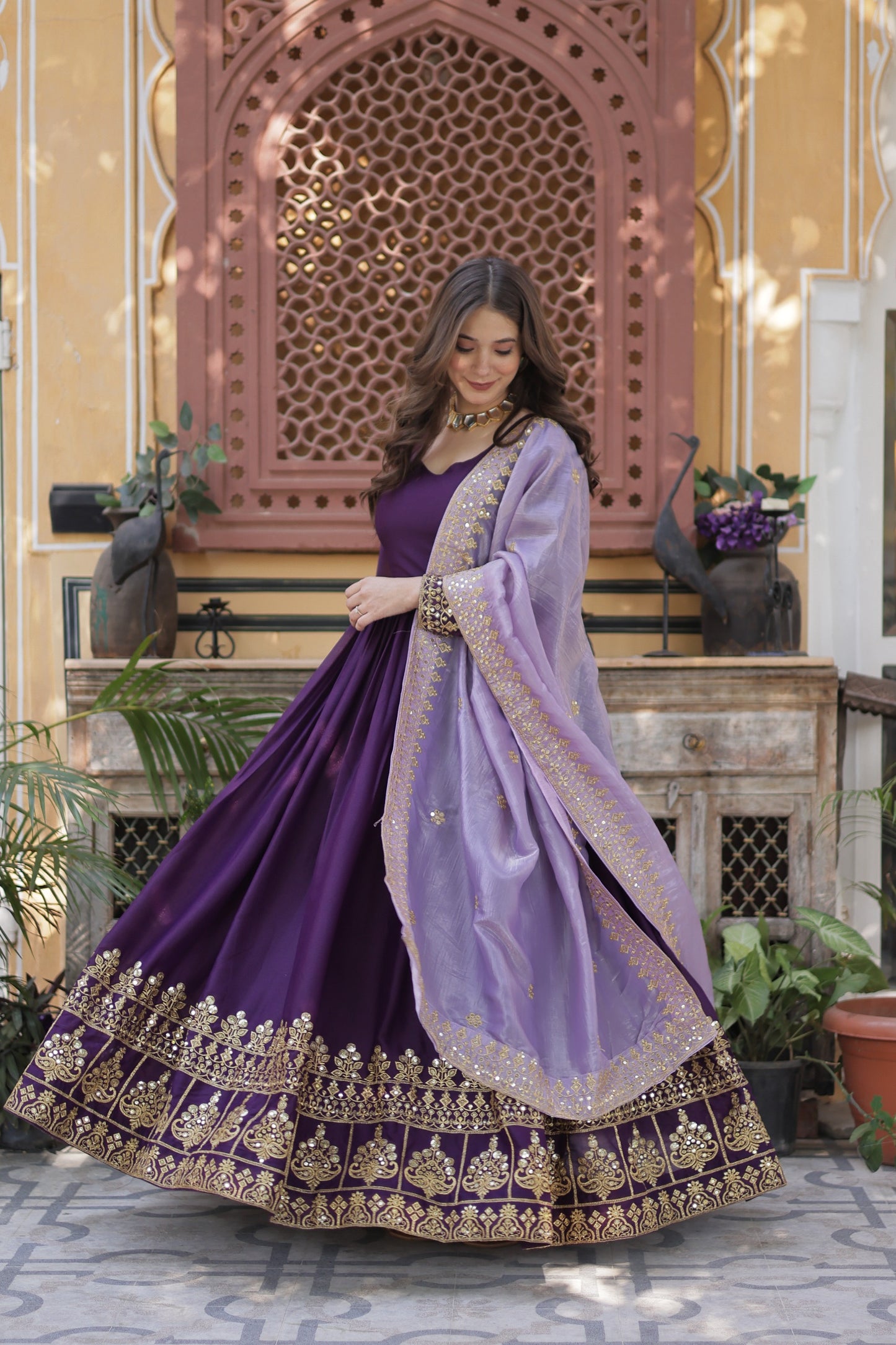 Premium New Designer Wear Star Georgette Embroidery Zari Sequins Work Gown & Dupatta Set