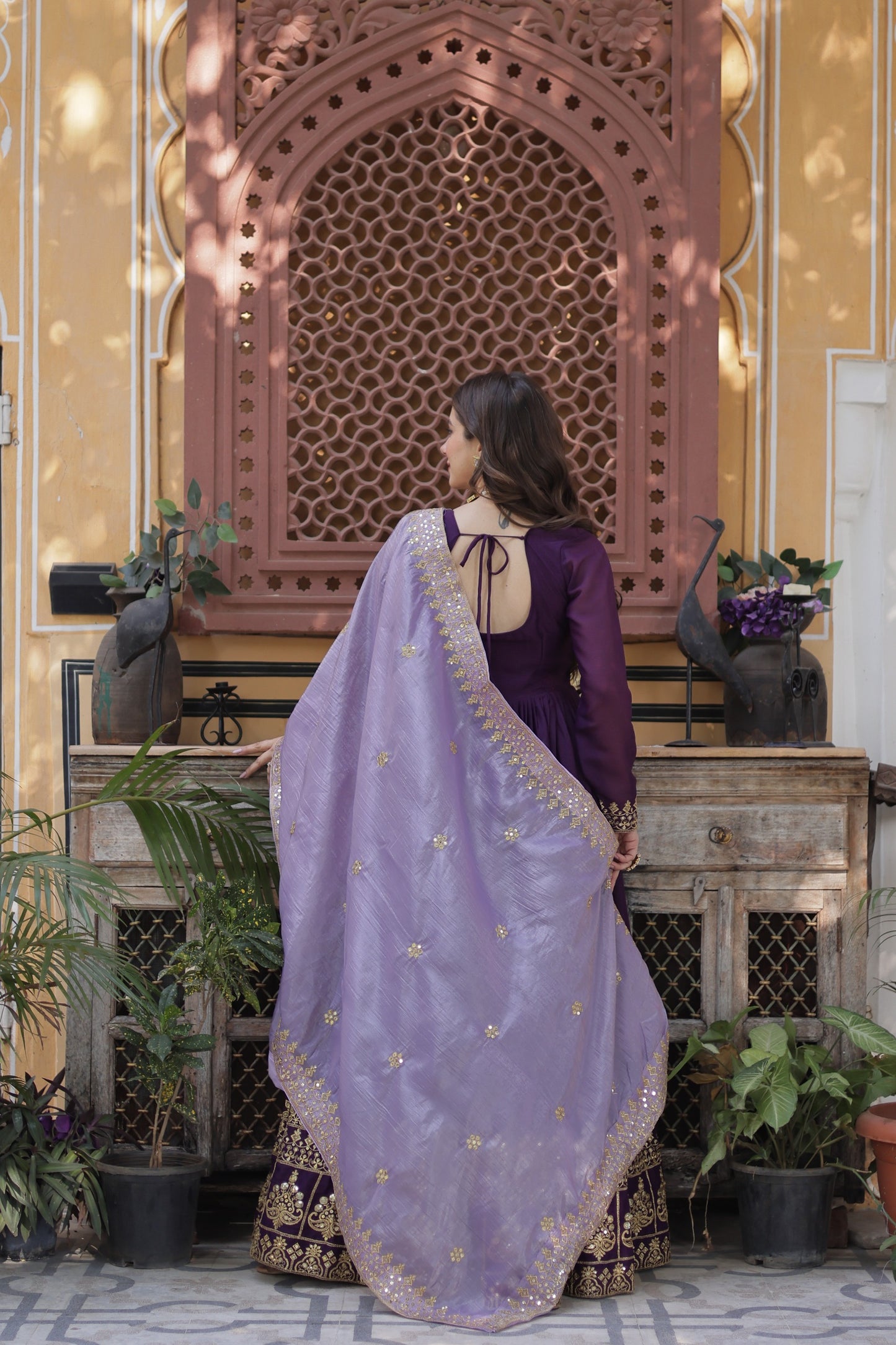 Premium New Designer Wear Star Georgette Embroidery Zari Sequins Work Gown & Dupatta Set