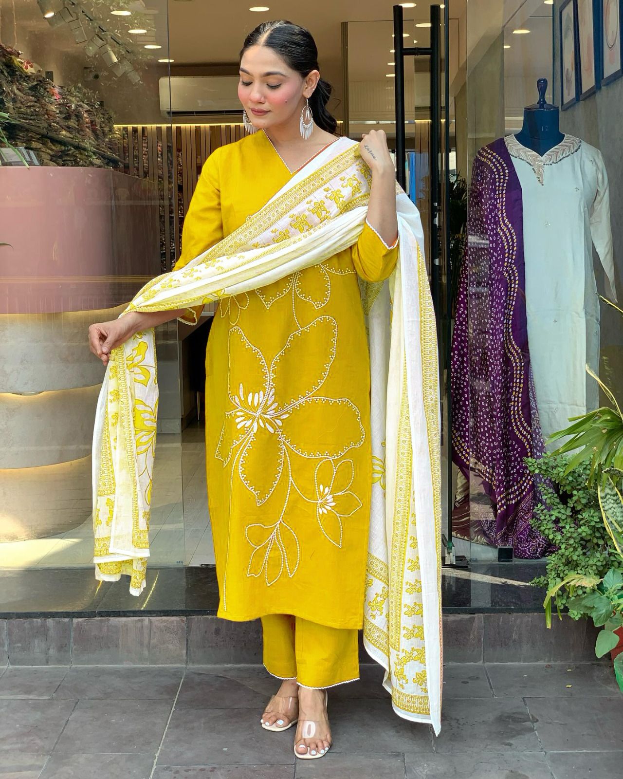 Gorgeous Viscose Chanderi Kurti Attractive Embroidery Work With Pant & Printed Dupatta Set