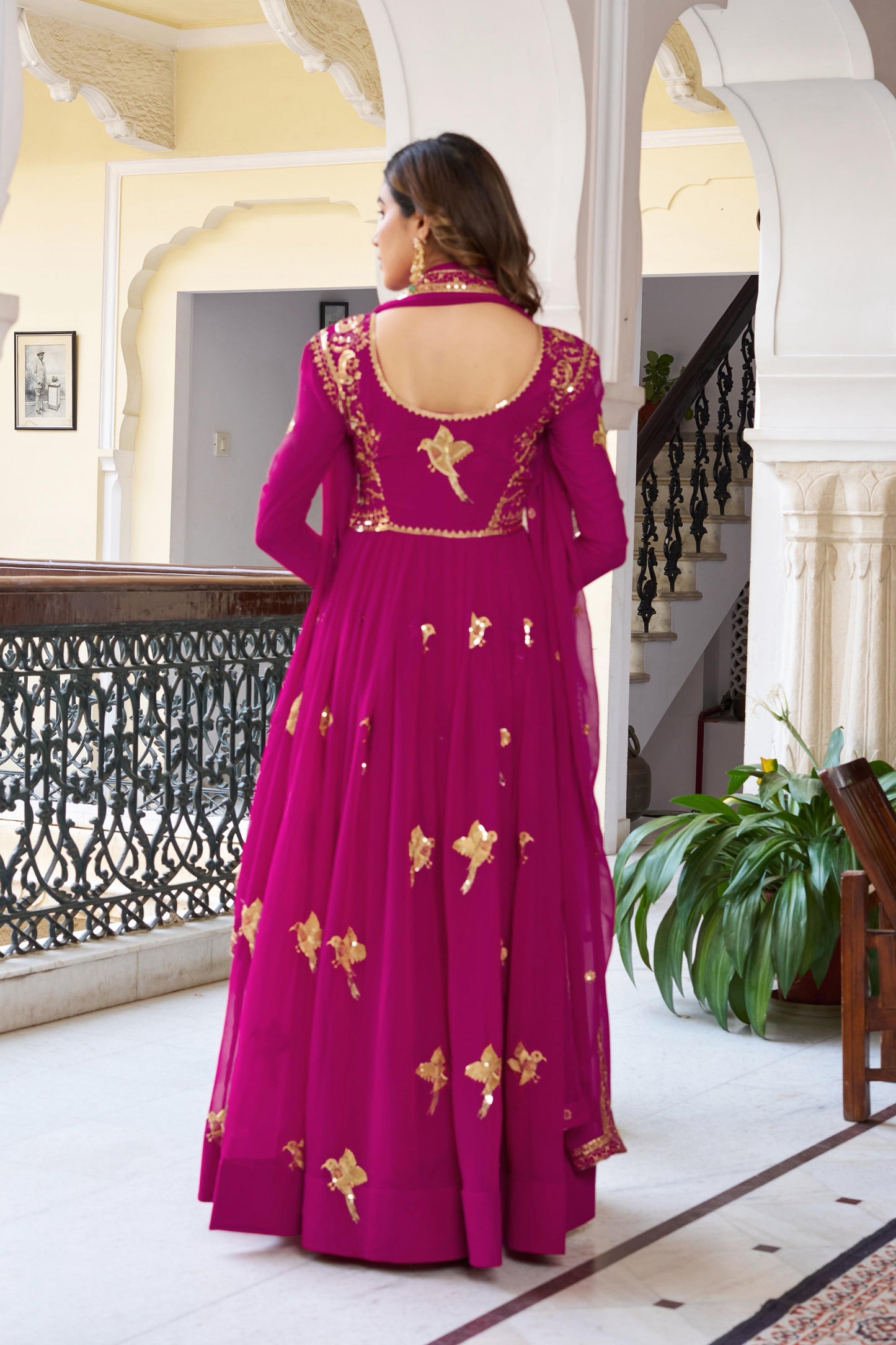 Modern Festive & wedding Wear Faux Georgette Thread & Sequence Work Gown With Dupatta