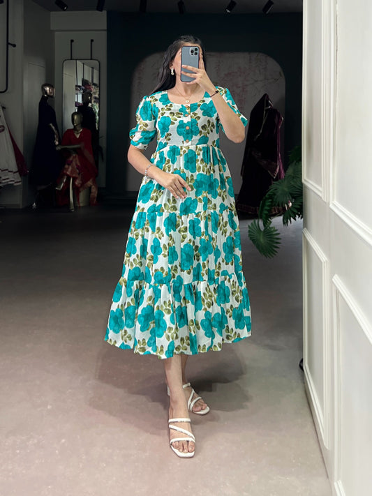 Rich Vichitra Silk Floral Print Dress