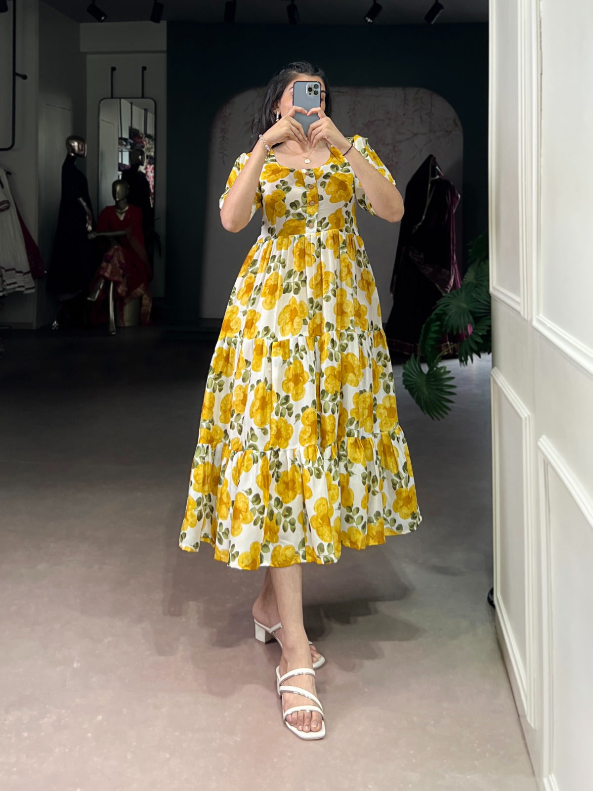 Rich Vichitra Silk Floral Print Dress