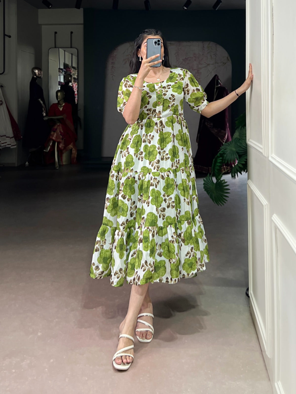 Rich Vichitra Silk Floral Print Dress