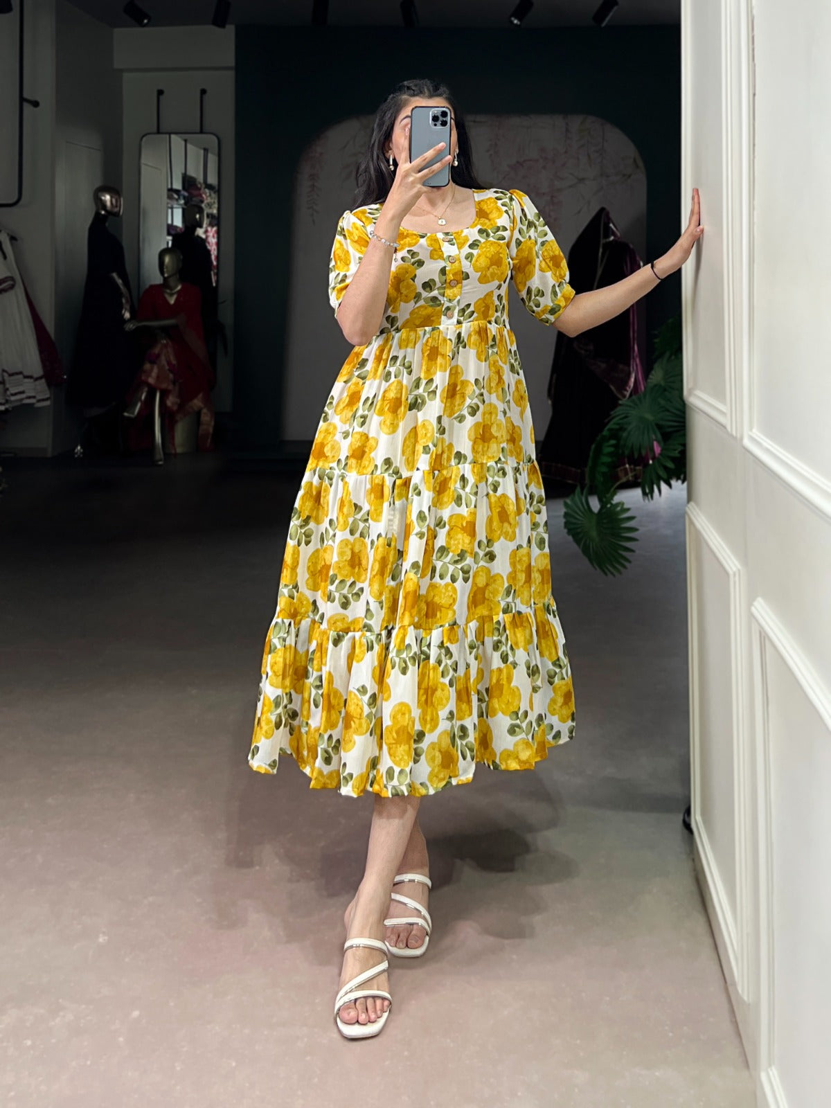 Rich Vichitra Silk Floral Print Dress