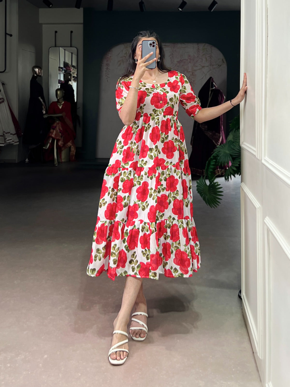 Rich Vichitra Silk Floral Print Dress