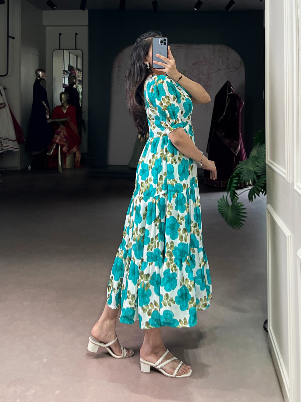 Rich Vichitra Silk Floral Print Dress