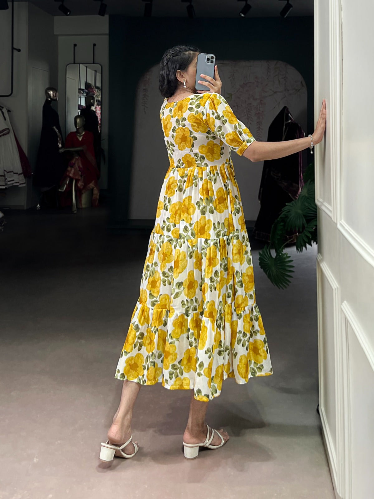 Rich Vichitra Silk Floral Print Dress