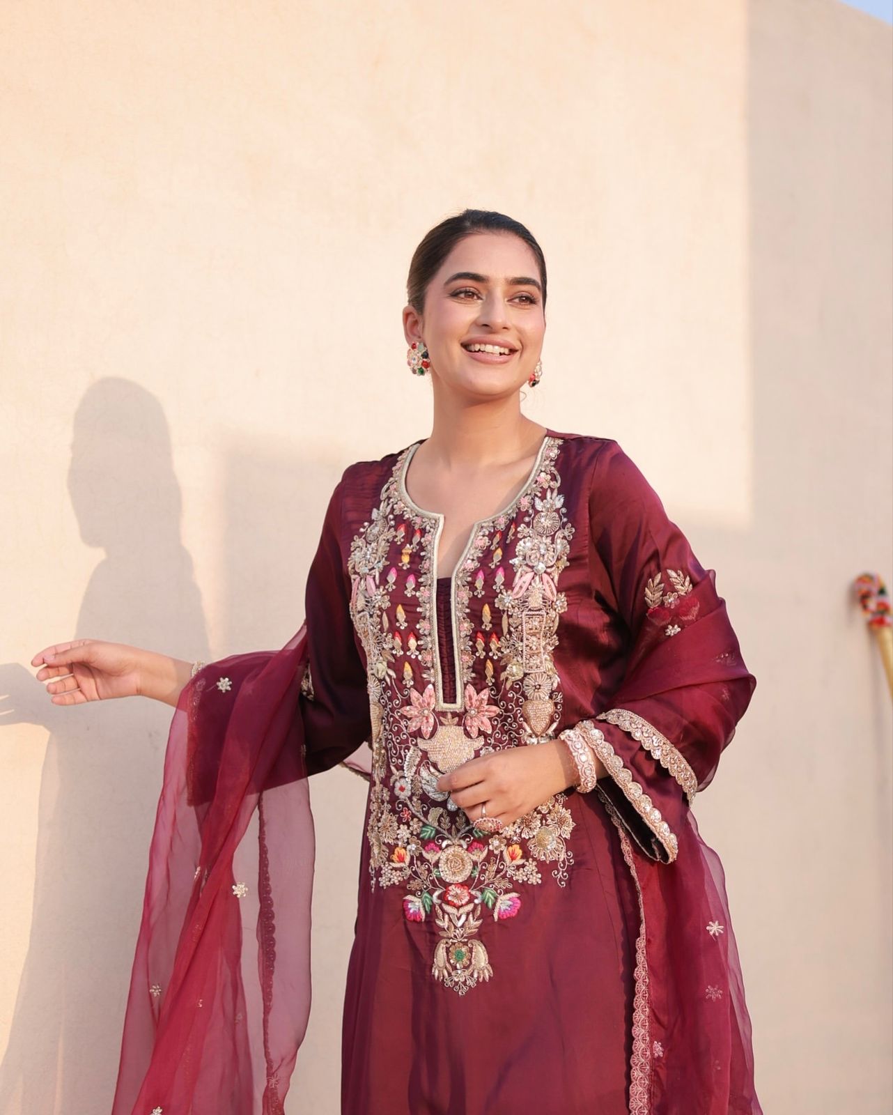 Designer Party & Festival Look Pure Natural Satin Silk Fancy Top & Palazzo With Dupatta