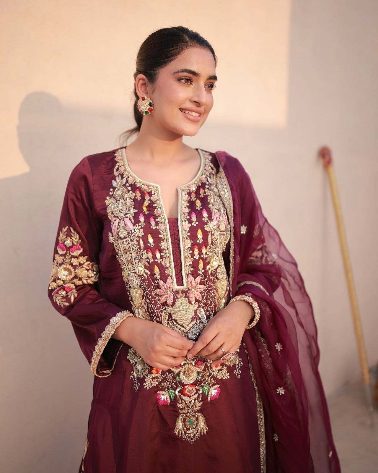 Designer Party & Festival Look Pure Natural Satin Silk Fancy Top & Palazzo With Dupatta
