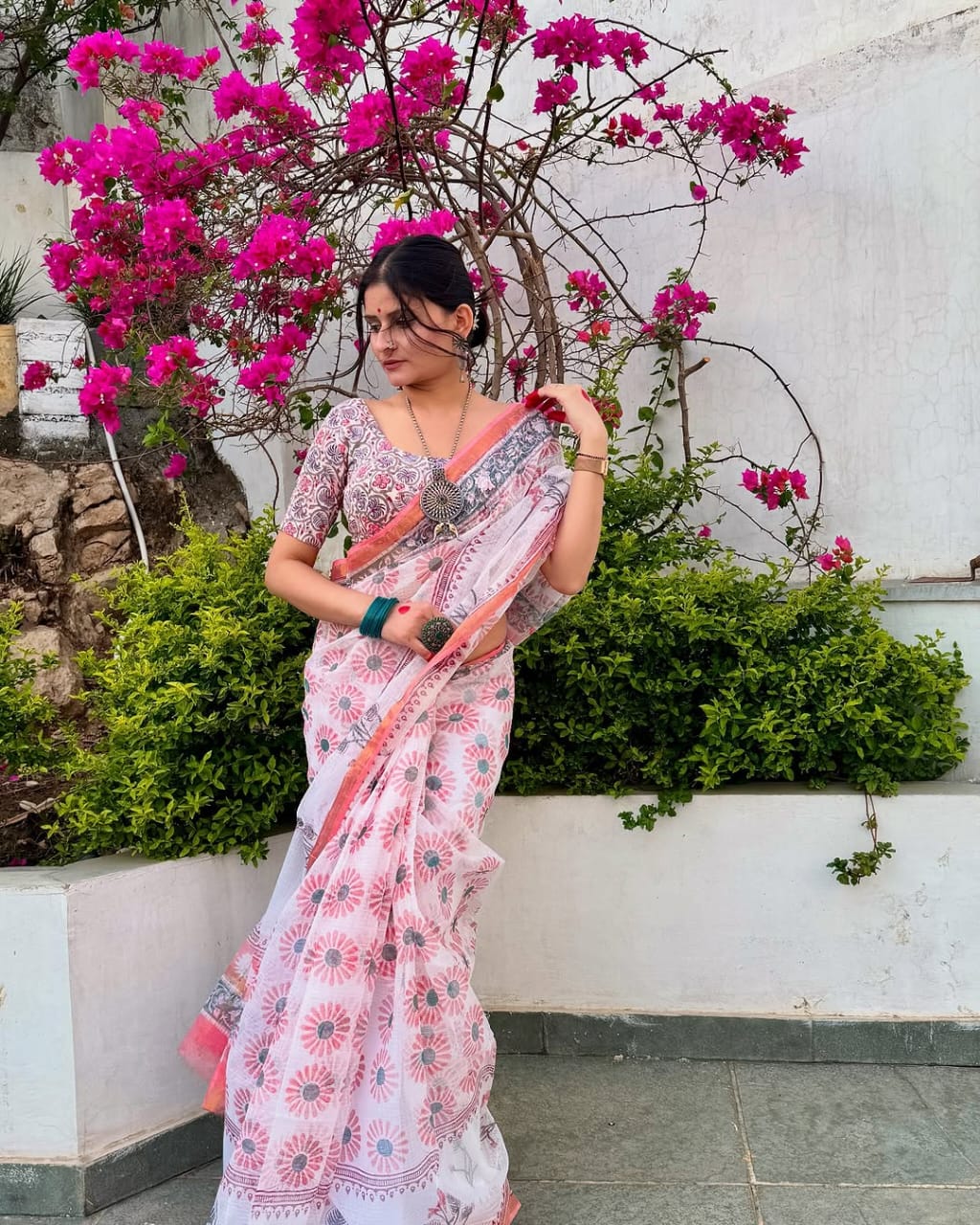 Premium Pure Kota Doria Printed Saree With Blouse