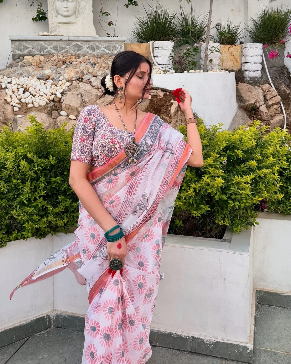 Premium Pure Kota Doria Printed Saree With Blouse