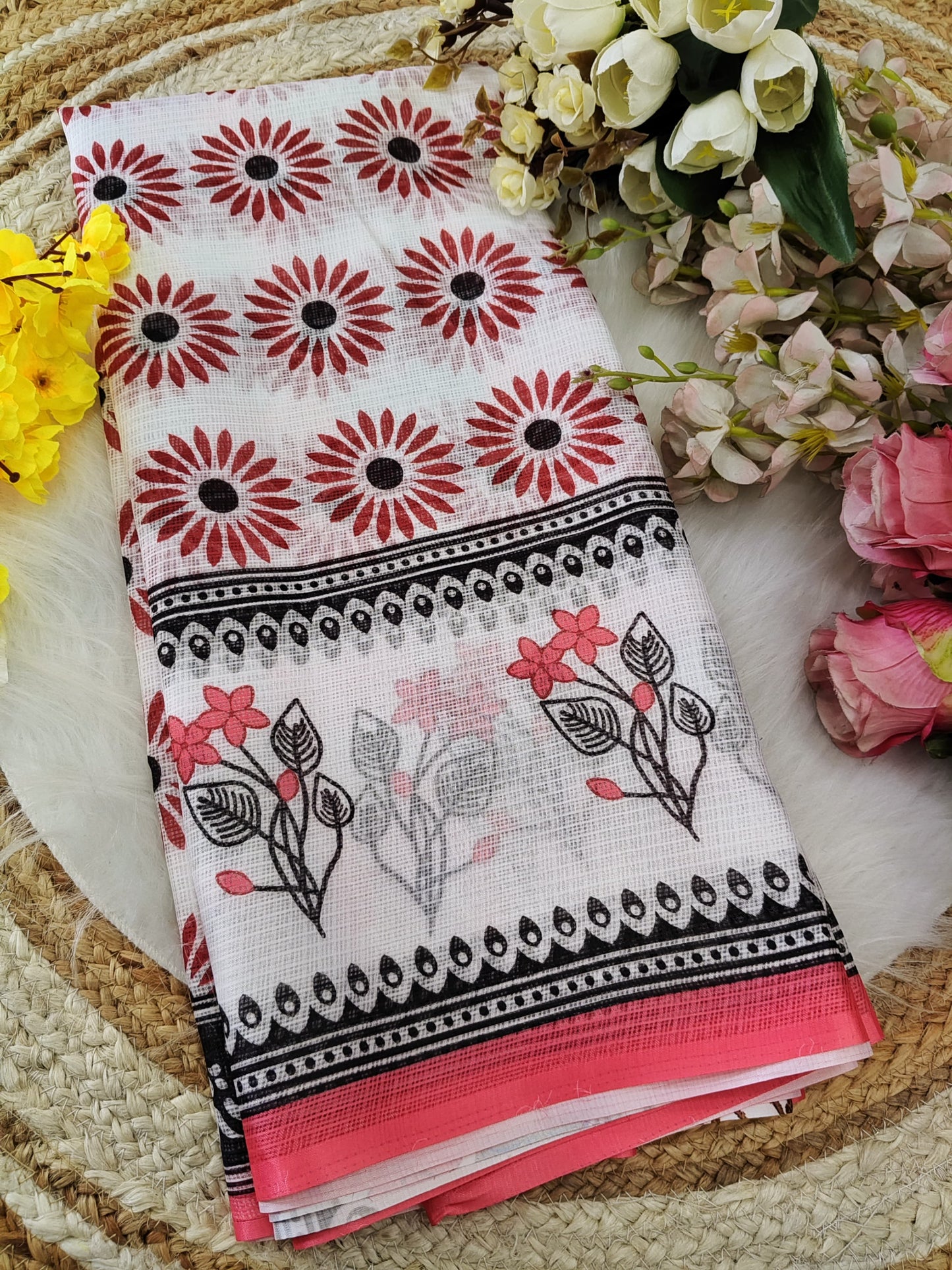 Premium Pure Kota Doria Printed Saree With Blouse