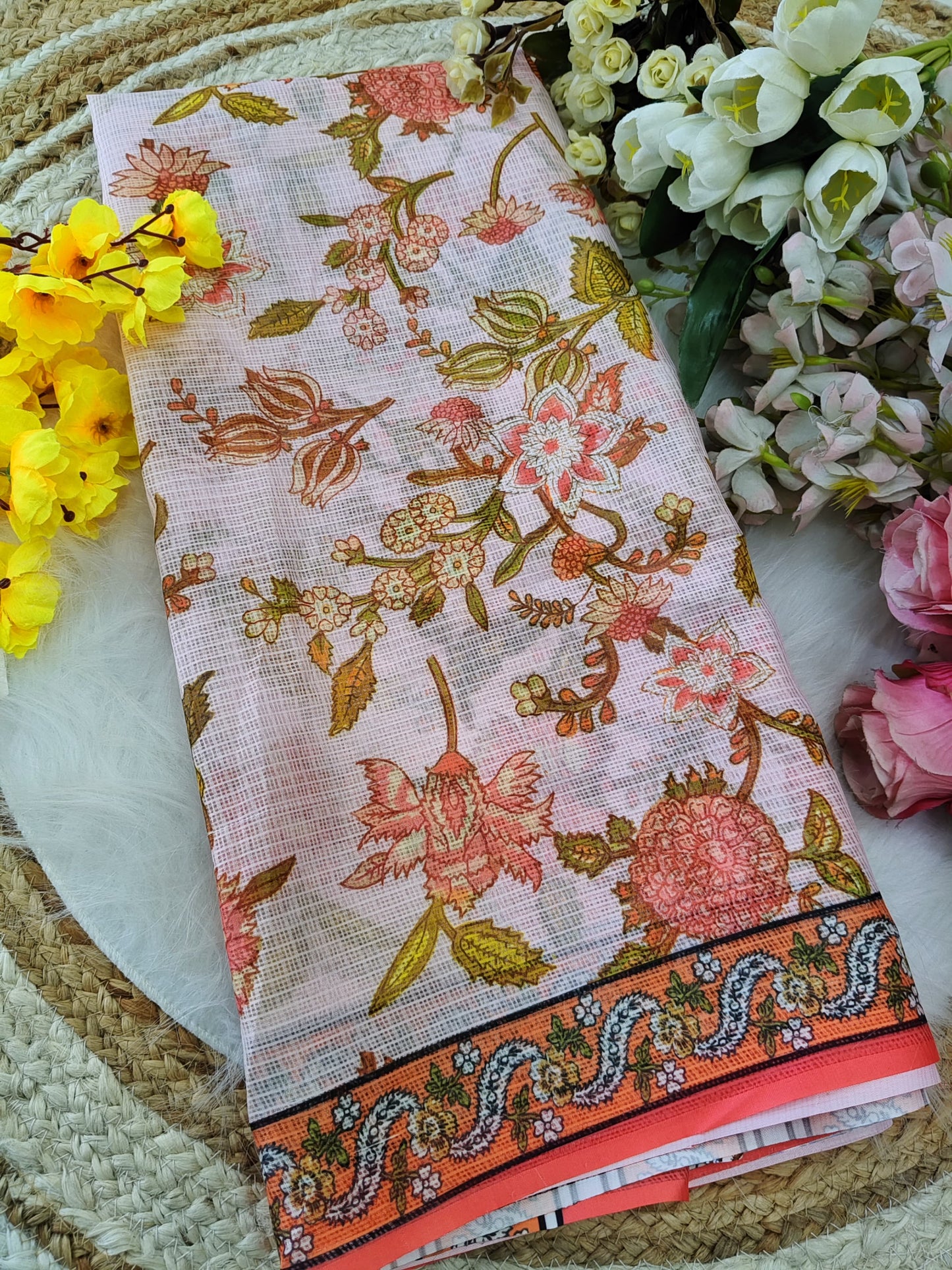 Premium Pure Kota Doria Printed Saree With Blouse