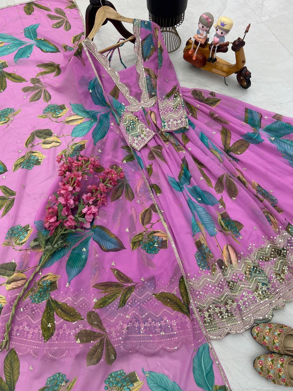Party & Festive Wear Faux Georgette Gown With Embroidery Sequin Work With Dupatta