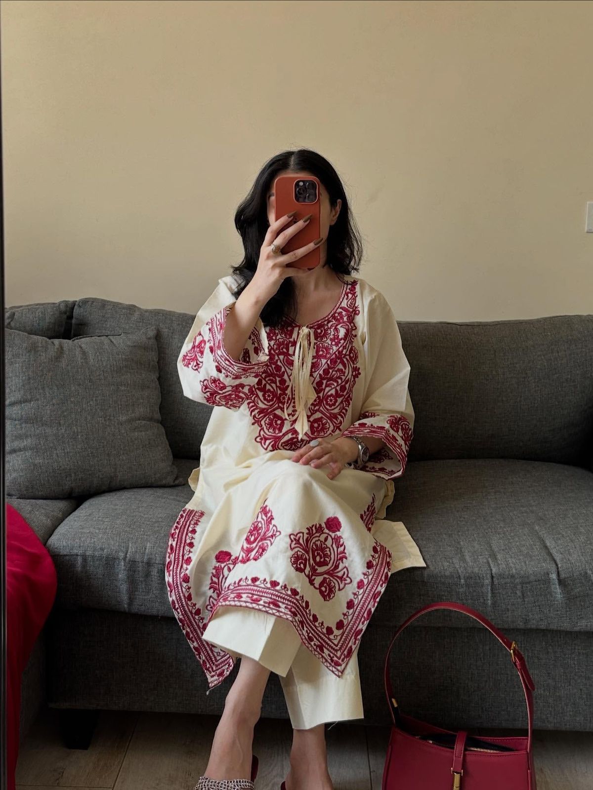 Exclusive Pure Roman Silk Heavy Embroidery Handwork Kurti Pant With Dupatta Set