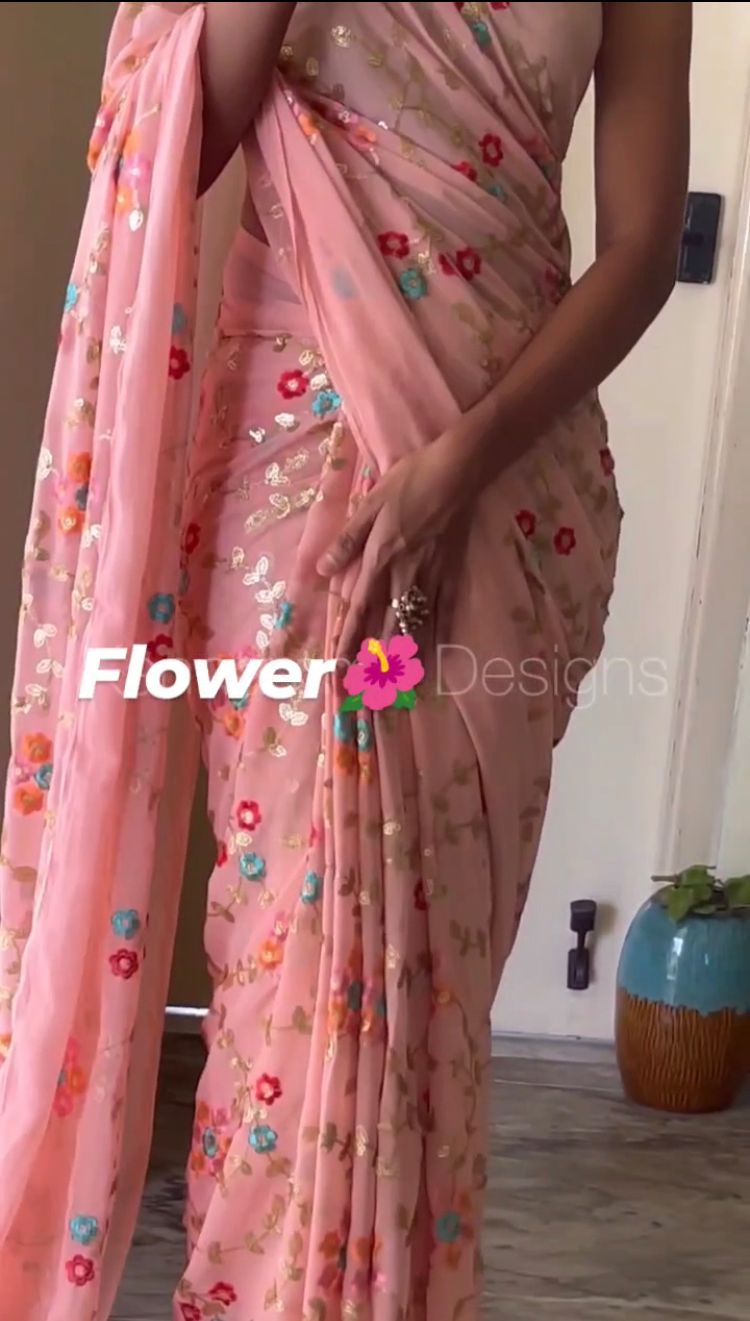Stunning Premium Faux Georgette Saree With Sequins & Thread Embroidery Work