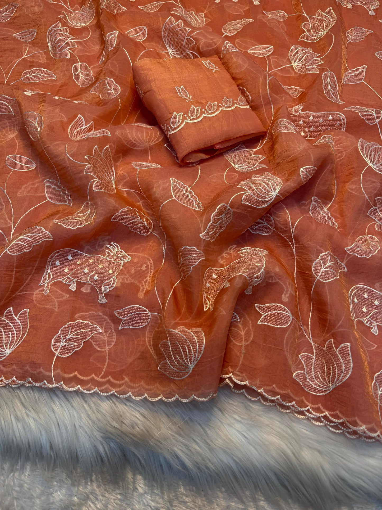 Premium Soft Crunchy Designer Saree with Beautiful Multi Embroidery & C-Pallu Work