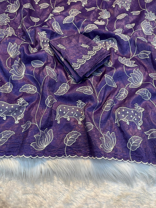 Premium Soft Crunchy Designer Saree with Beautiful Multi Embroidery & C-Pallu Work