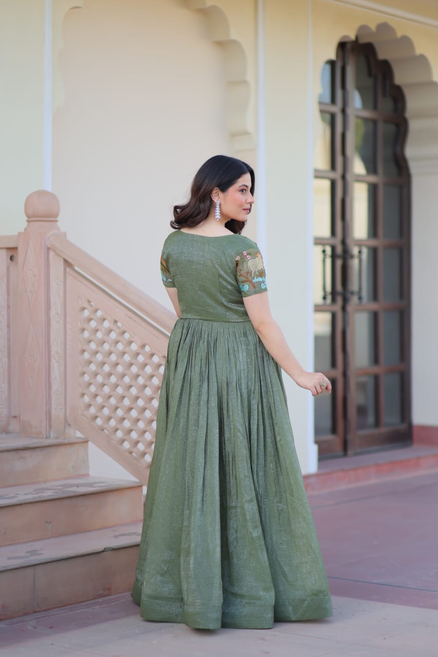 Designer Wedding & Festive Wear Silver Crunchy Embroidery Work Gown With Koti