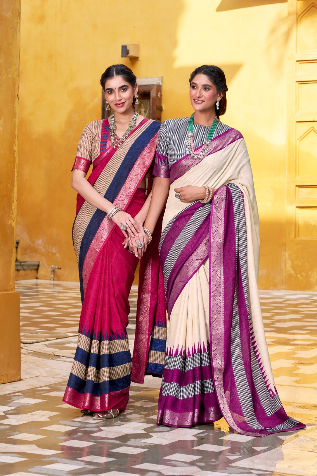 Pure Soft Poly Cotton Saree Printed With Zari Weaving Work With Blouse