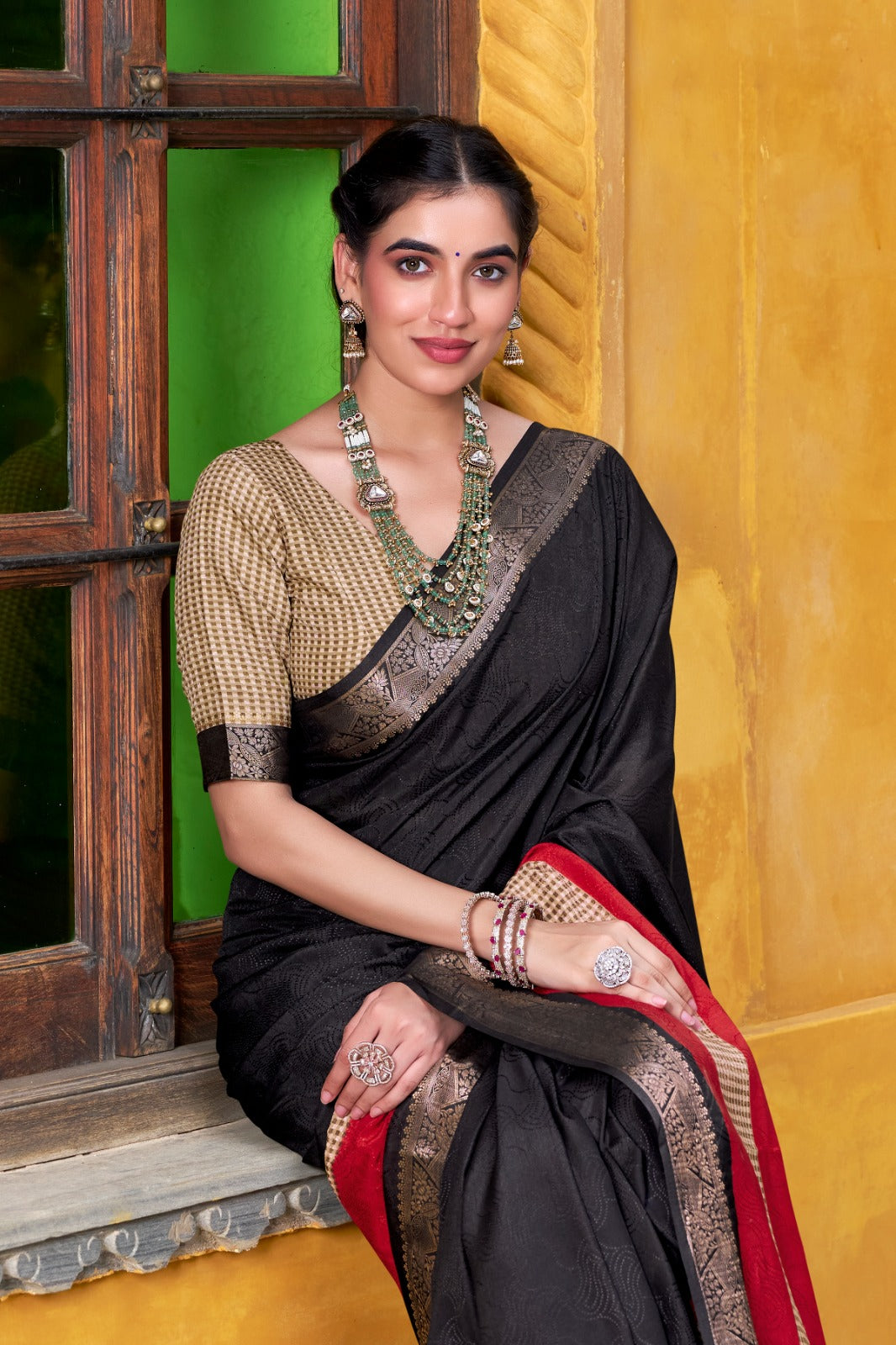 Pure Soft Poly Cotton Saree Printed With Zari Weaving Work With Blouse