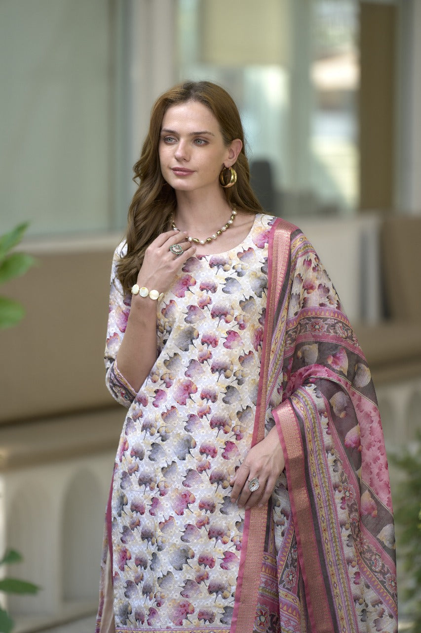 Pure Cotton Embroidery Work Printed Kurti Pant With Dupatta Set