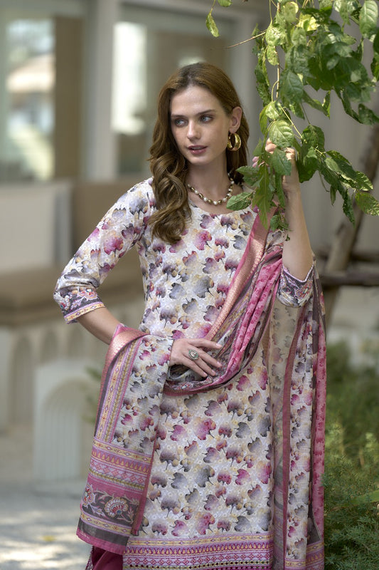 Pure Cotton Embroidery Work Printed Kurti Pant With Dupatta Set