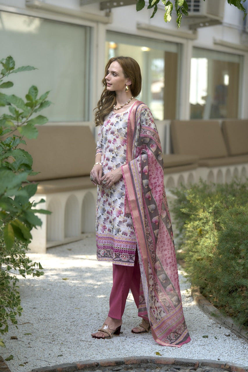 Pure Cotton Embroidery Work Printed Kurti Pant With Dupatta Set