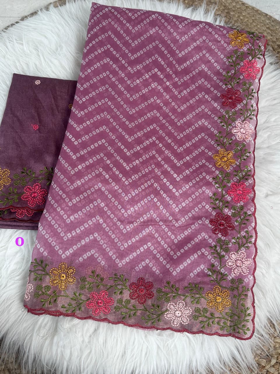 Special Bandhej Print Soft Cotton Satin Saree With Embroidery & Zari Work