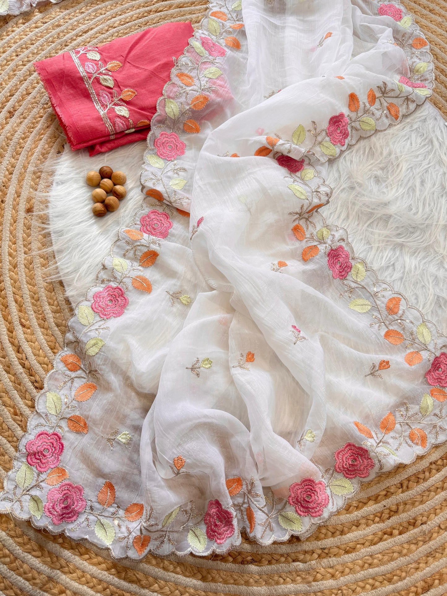 Breezy Pastel Floral Embroidered Crunchy Chiffon Saree