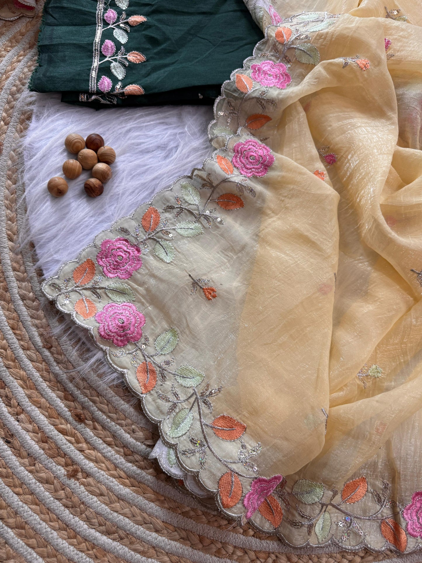 Breezy Pastel Floral Embroidered Crunchy Chiffon Saree