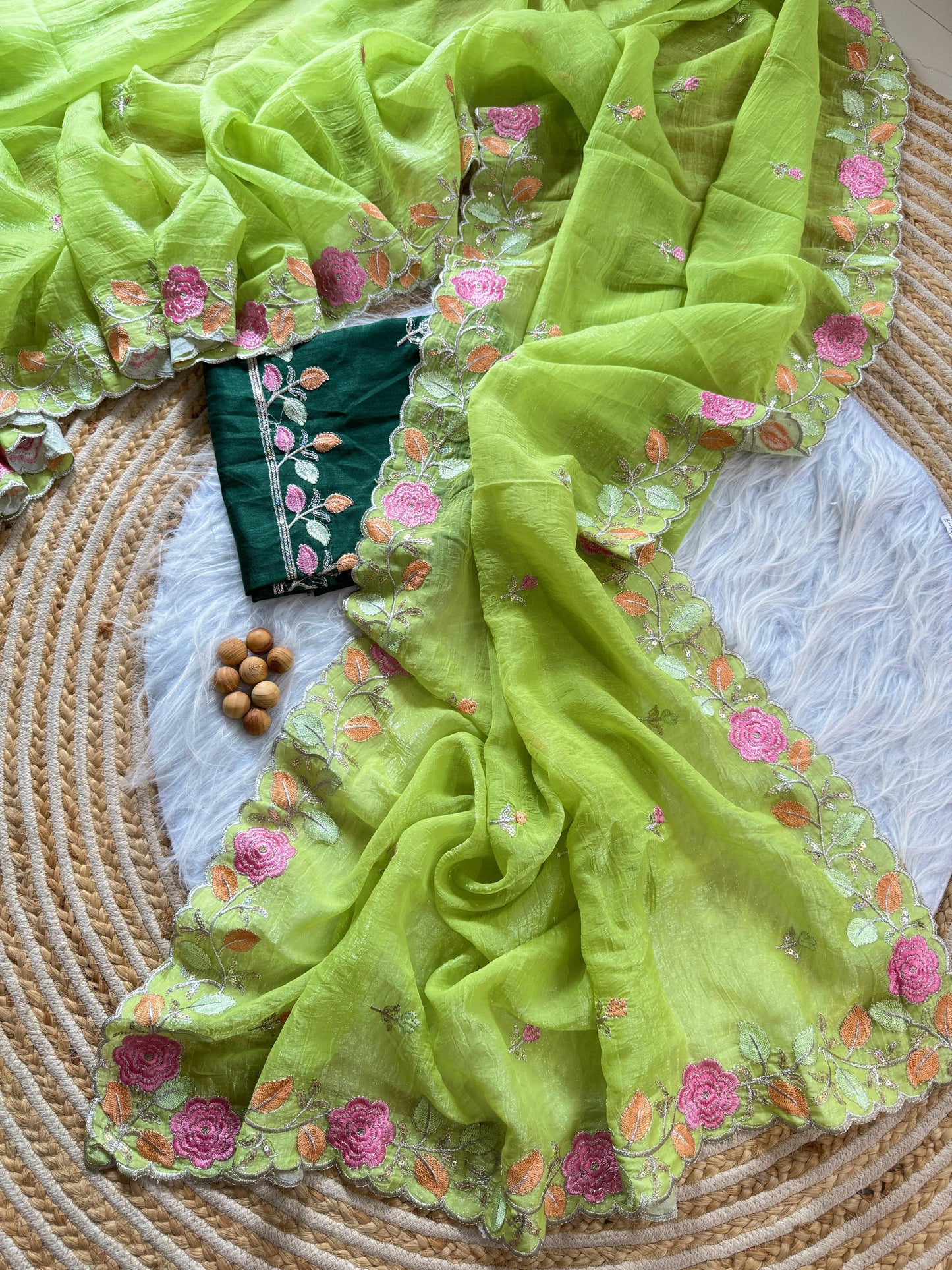 Breezy Pastel Floral Embroidered Crunchy Chiffon Saree
